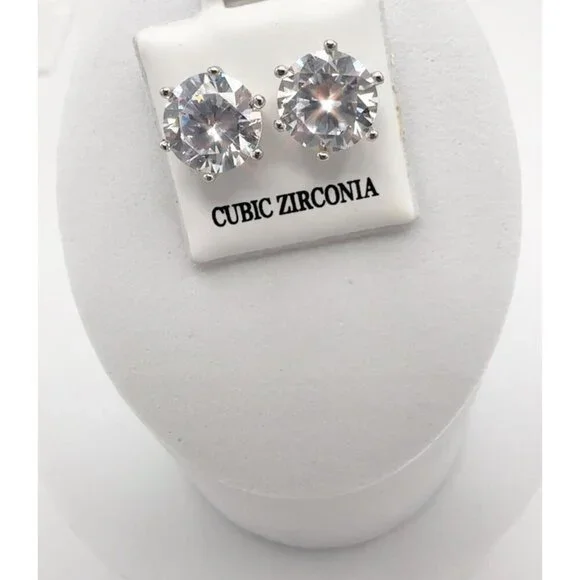 Cubic Zirconia Stud Earrings 925 Sterling Silver 3 ct - Picture 6 of 10
